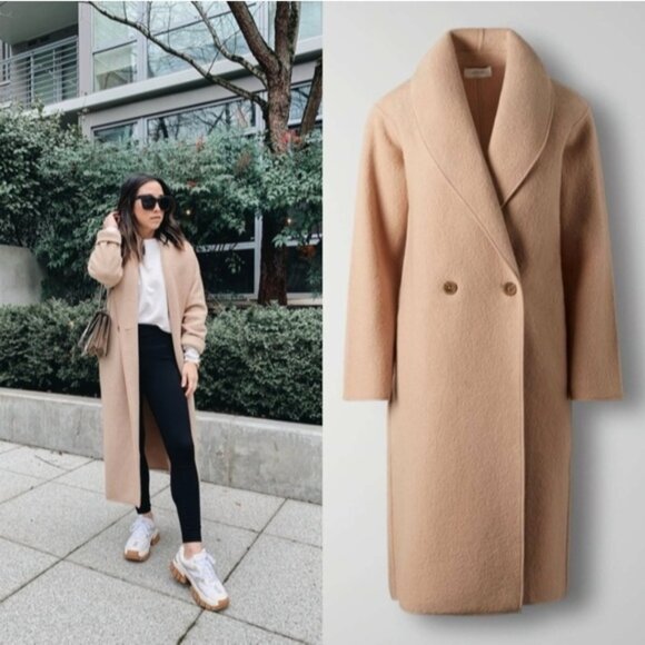 ARITZIA WILFRED Charlize Jacket Merino Wool Long Coat Chasm Beige Tan XS - Picture 1 of 15